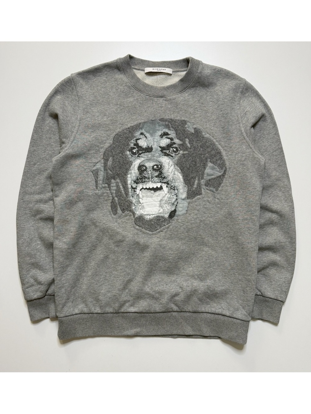 Givenchy Paris Wool Cotton Rottweiler Print Crewneck Sweatshirt Mens Small Gray